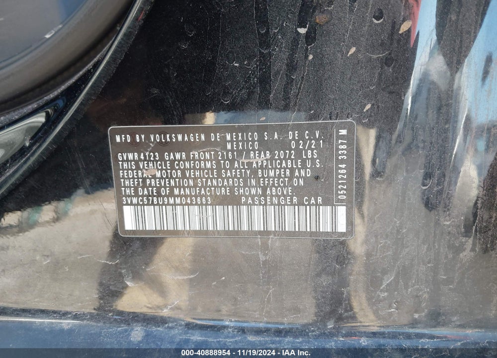 2021 VOLKSWAGEN JETTA 1.4T R-LINE/1.4T S/1.4T SE VIN: 3VWC57BU9MM043663