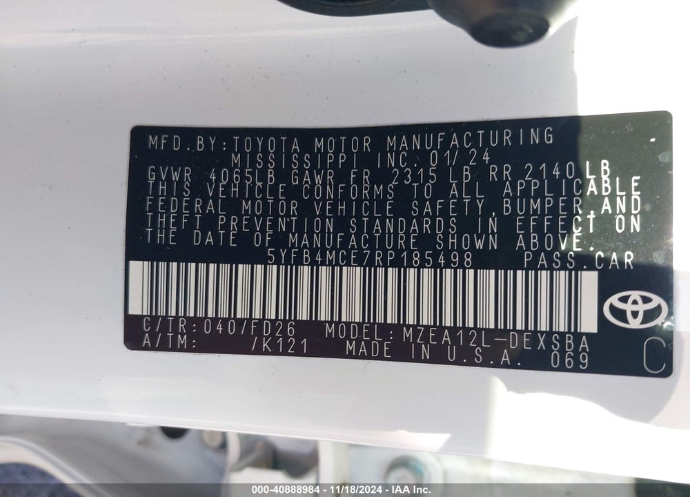 2024 TOYOTA COROLLA NIGHTSHADE EDITION VIN: 5YFB4MCE7RP185498