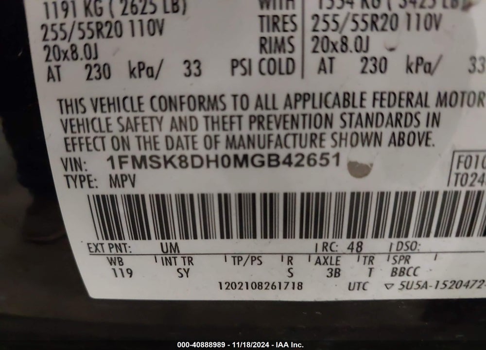 2021 FORD EXPLORER XLT VIN: 1FMSK8DH0MGB42651