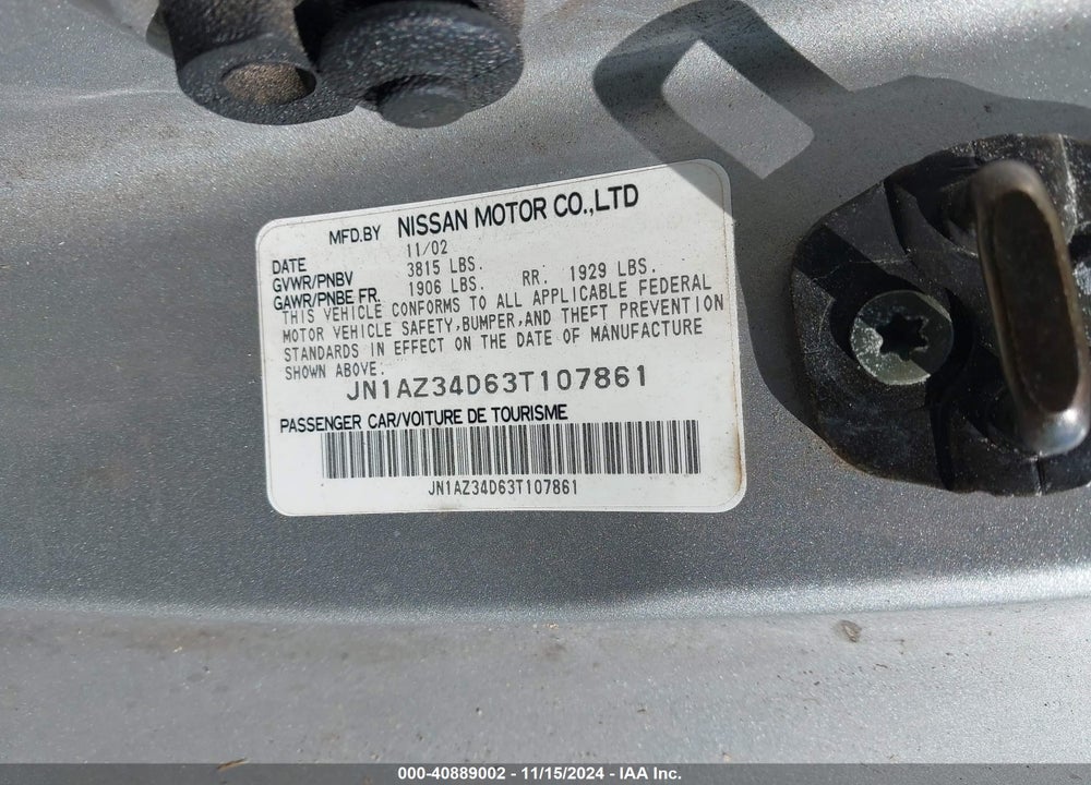 2003 NISSAN 350Z ENTHUSIAST VIN: JN1AZ34D63T107861