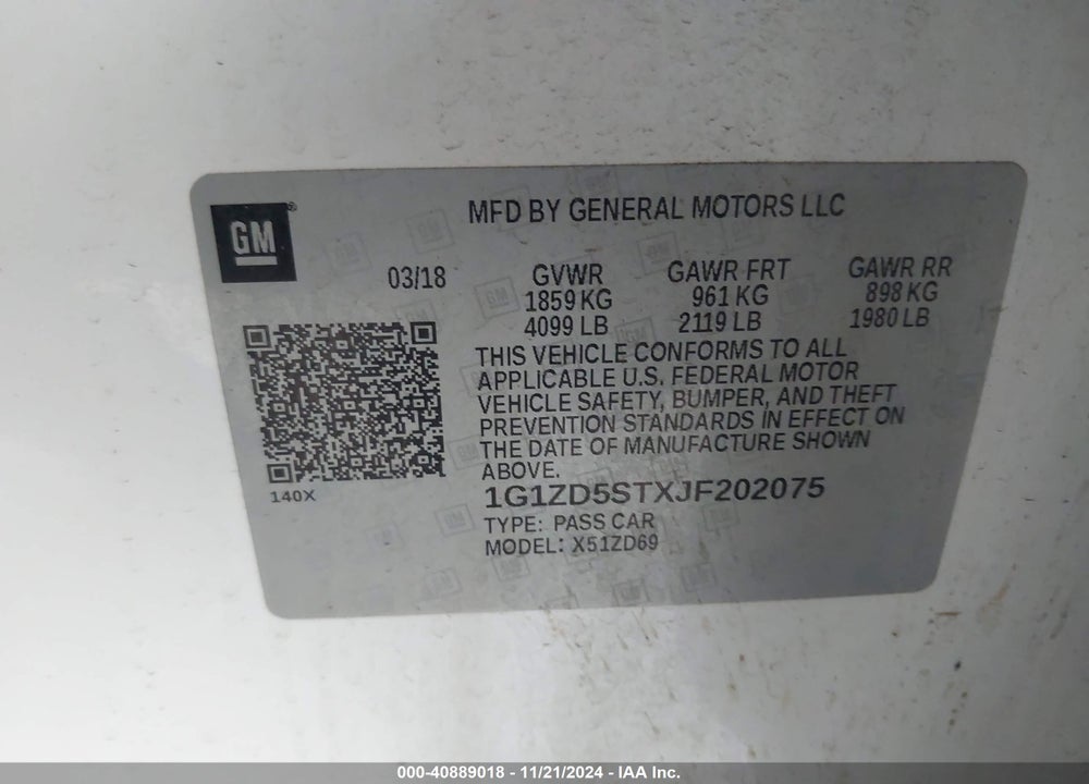 2018 CHEVROLET MALIBU LT VIN: 1G1ZD5STXJF202075