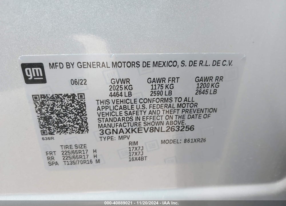 2022 CHEVROLET EQUINOX FWD LT VIN: 3GNAXKEV8NL263256