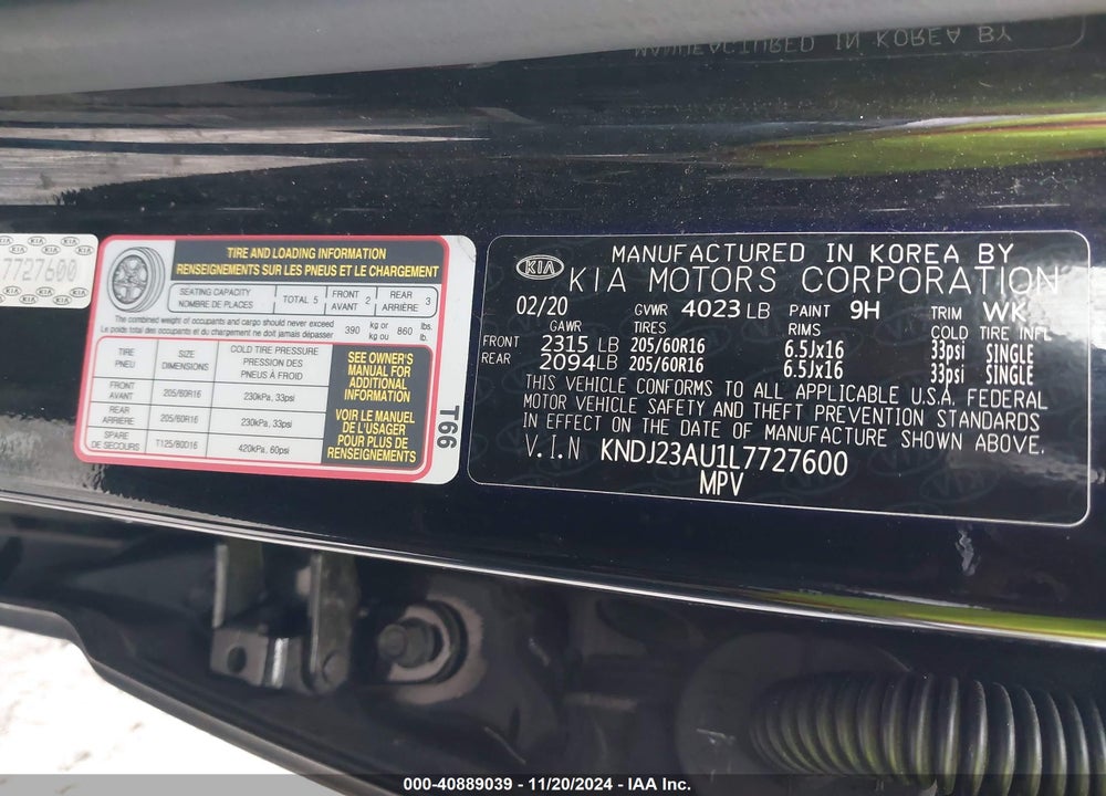 2020 KIA SOUL VIN: KNDJ23AU1L7727600