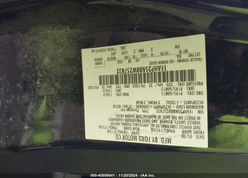2008 FORD FOCUS SE/SES VIN: 1FAHP35N88W257832