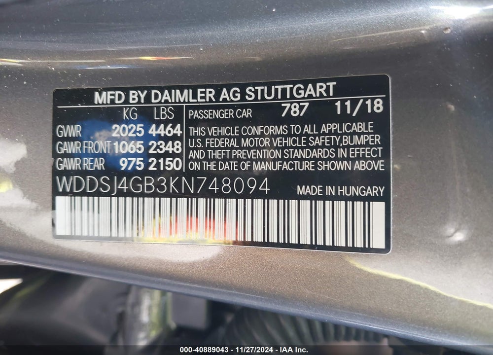 2019 MERCEDES-BENZ CLA 250 4MATIC VIN: WDDSJ4GB3KN748094