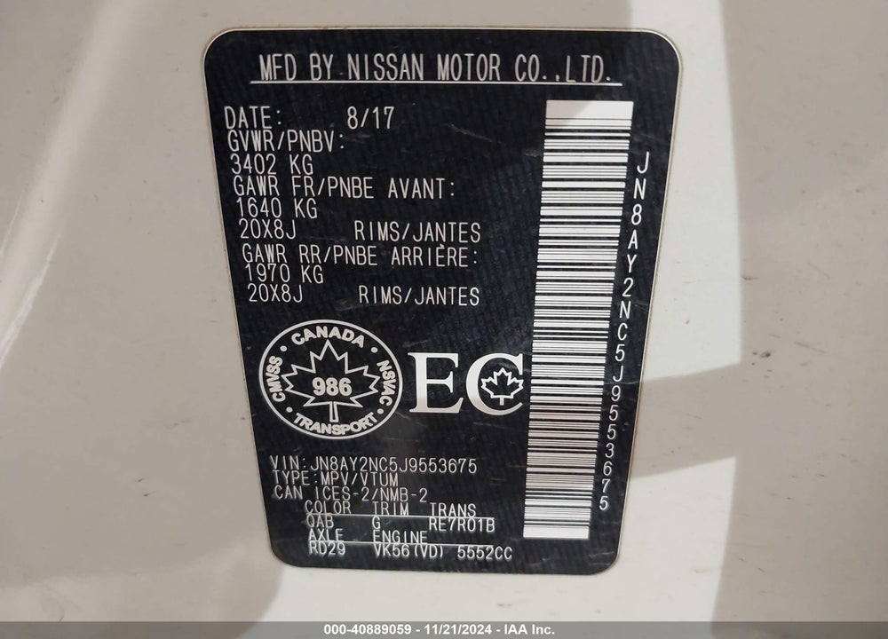 2018 NISSAN ARMADA PLATINUM/SL/SV VIN: JN8AY2NC5J9553675