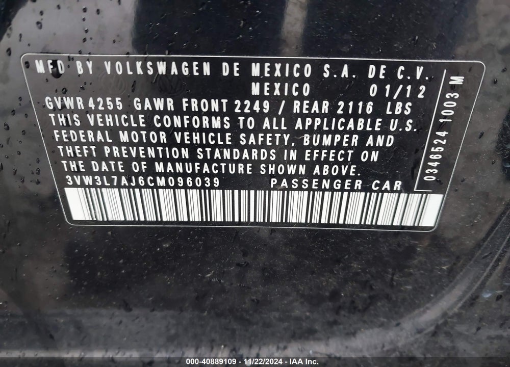 2012 VOLKSWAGEN JETTA 2.0L TDI VIN: 3VW3L7AJ6CM096039