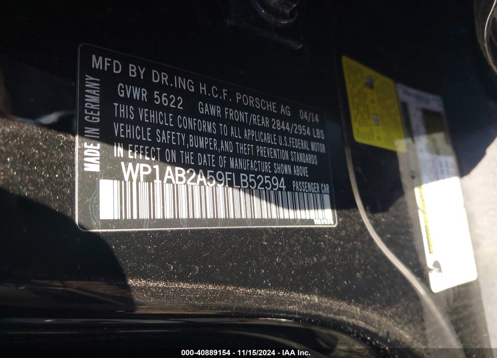 2015 PORSCHE MACAN S VIN: WP1AB2A59FLB52594