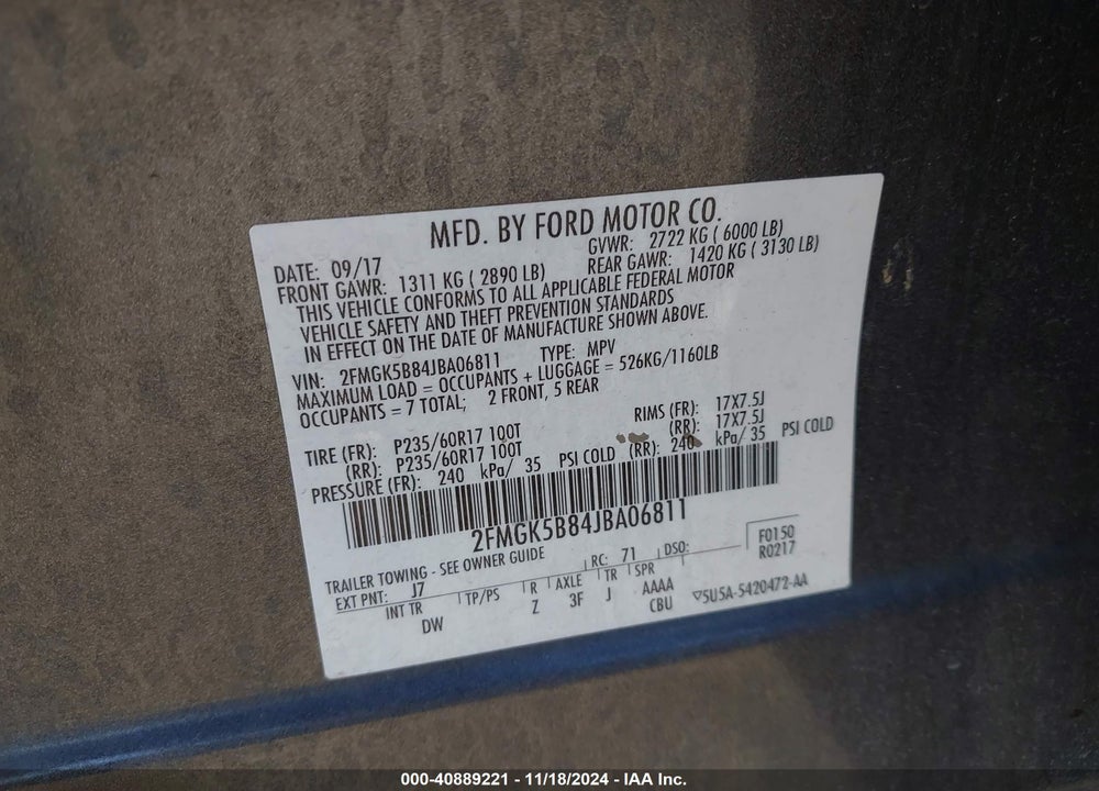 2018 FORD FLEX SE VIN: 2FMGK5B84JBA06811