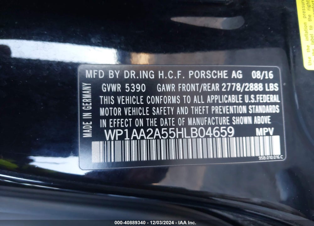2017 PORSCHE MACAN VIN: WP1AA2A55HLB04659