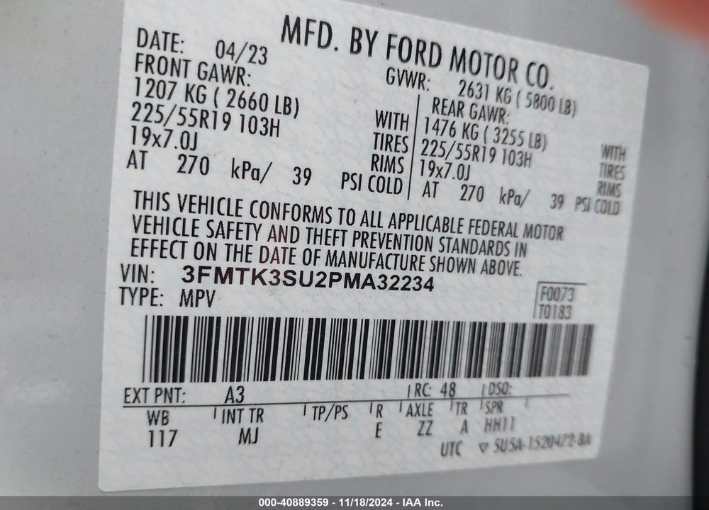 2023 FORD MUSTANG MACH-E PREMIUM VIN: 3FMTK3SU2PMA32234