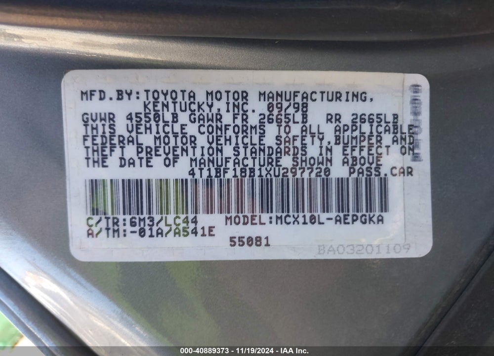 1999 TOYOTA AVALON XLS VIN: 4T1BF18B1XU297720