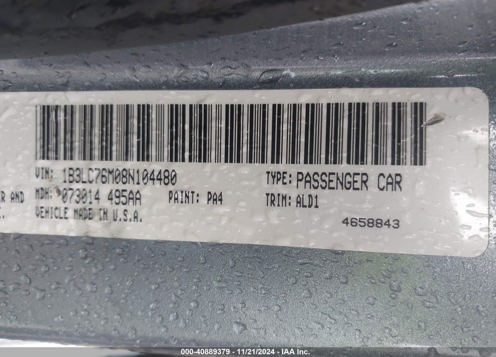 2008 DODGE AVENGER R/T VIN: 1B3LC76M08N104480