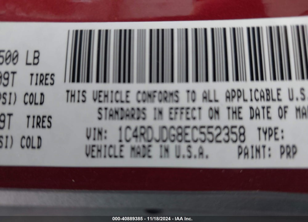 2014 DODGE DURANGO LIMITED VIN: 1C4RDJDG8EC552358