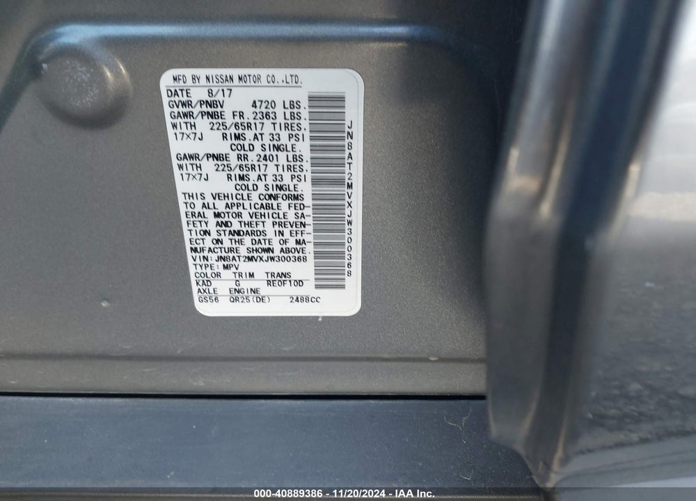 2018 NISSAN ROGUE SV VIN: JN8AT2MVXJW300368