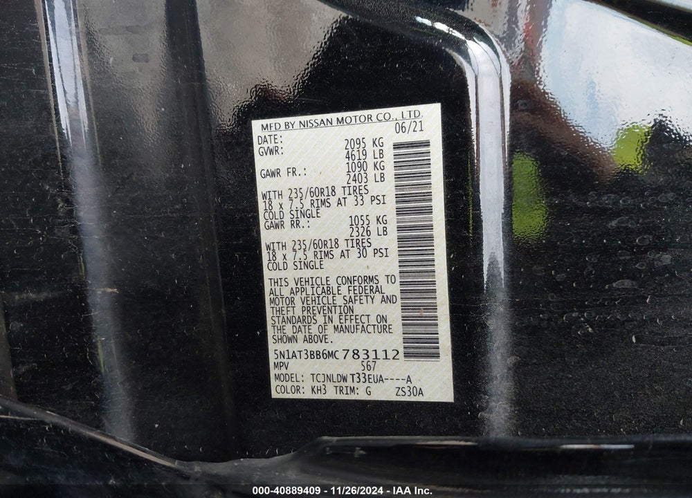 2021 NISSAN ROGUE SV INTELLIGENT AWD VIN: 5N1AT3BB6MC783112