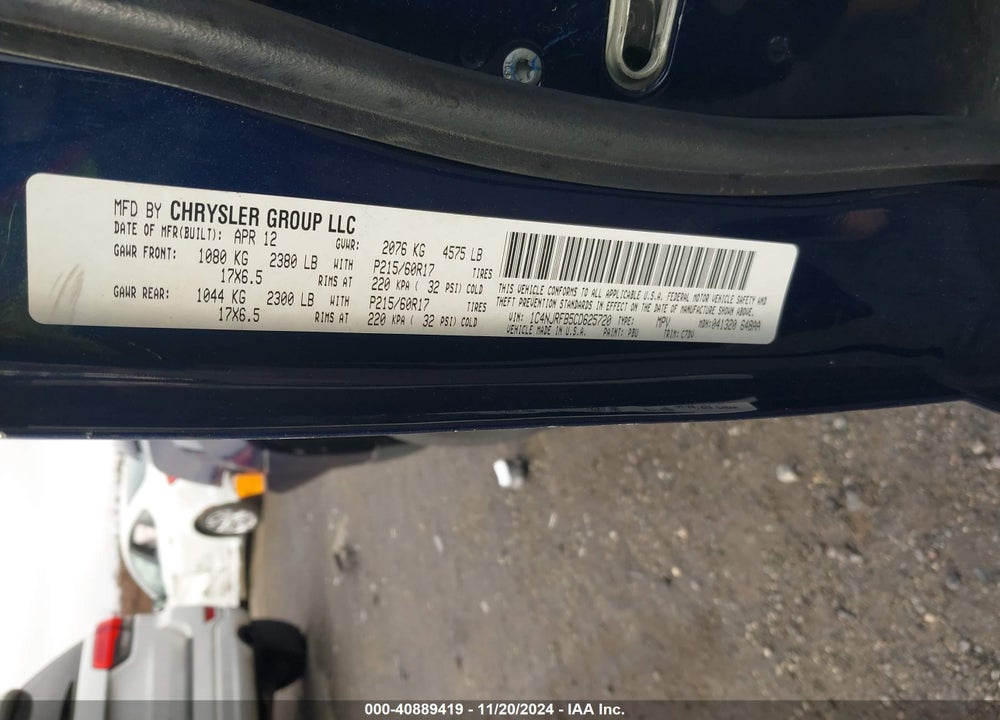 2012 JEEP PATRIOT LATITUDE VIN: 1C4NJRFB5CD625720
