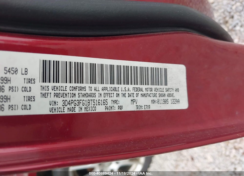 2011 DODGE JOURNEY CREW VIN: 3D4PG3FG1BT516165