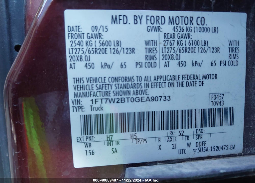 2016 FORD F-250 LARIAT VIN: 1FT7W2BT0GEA90733