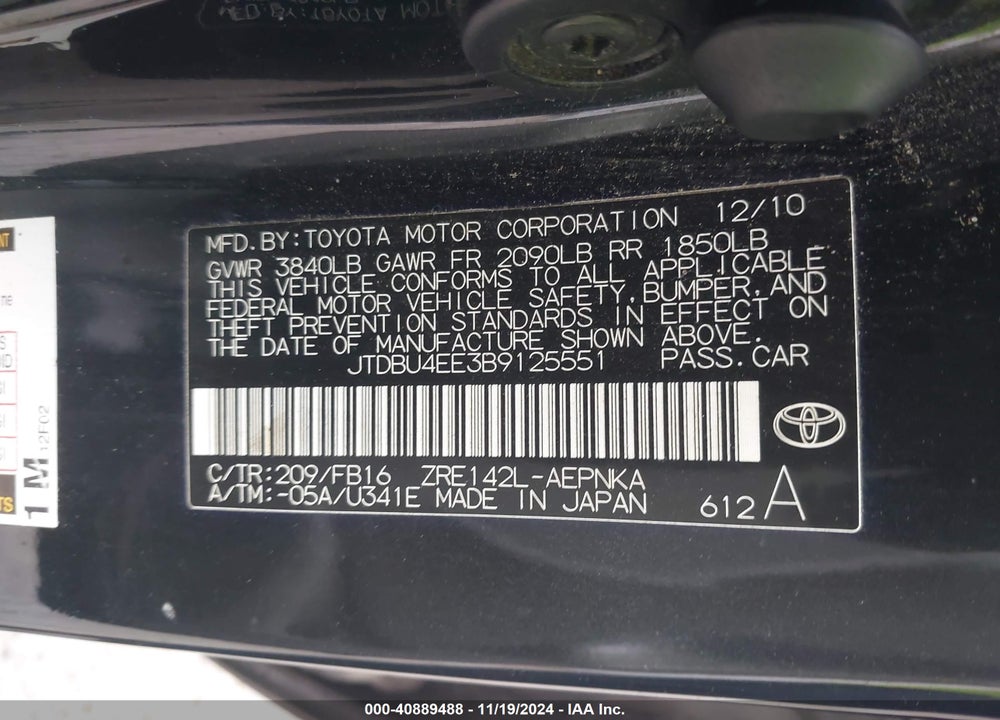 2011 TOYOTA COROLLA LE VIN: JTDBU4EE3B9125551