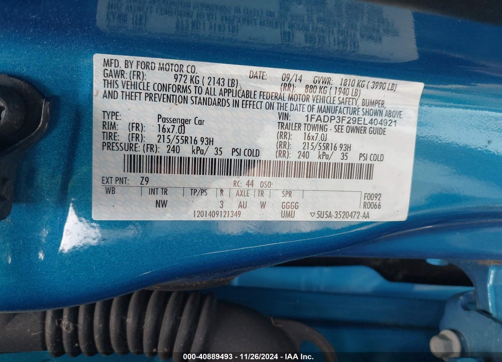 2014 FORD FOCUS SE VIN: 1FADP3F29EL404921