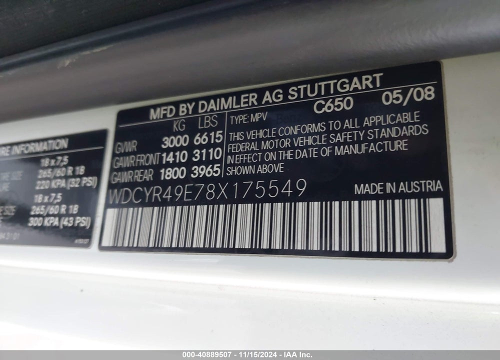 2008 MERCEDES-BENZ G 500 VIN: WDCYR49E78X175549