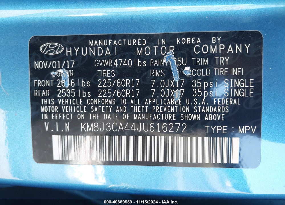 2018 HYUNDAI TUCSON SEL VIN: KM8J3CA44JU616272