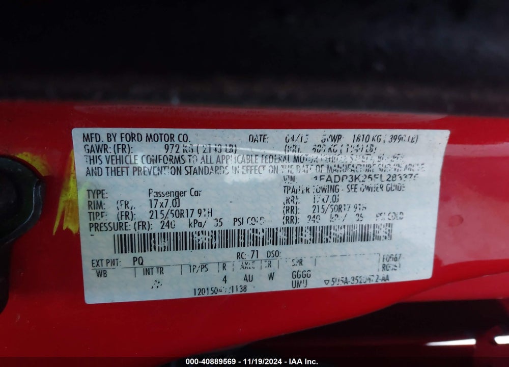 2015 FORD FOCUS SE VIN: 1FADP3K25FL283375