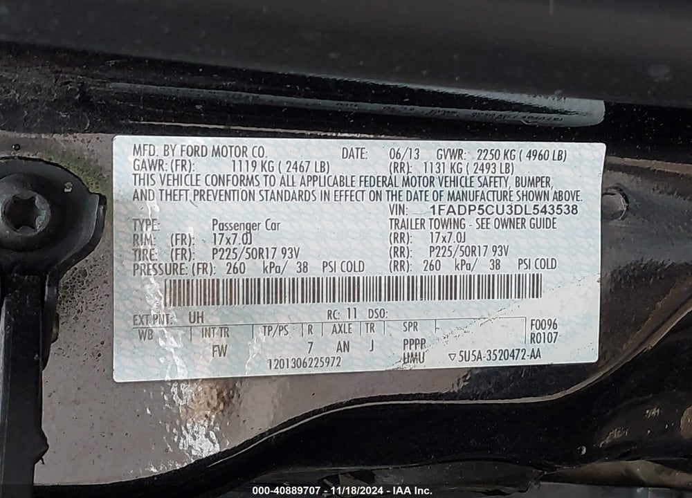 2013 FORD C-MAX ENERGI SEL VIN: 1FADP5CU3DL543538