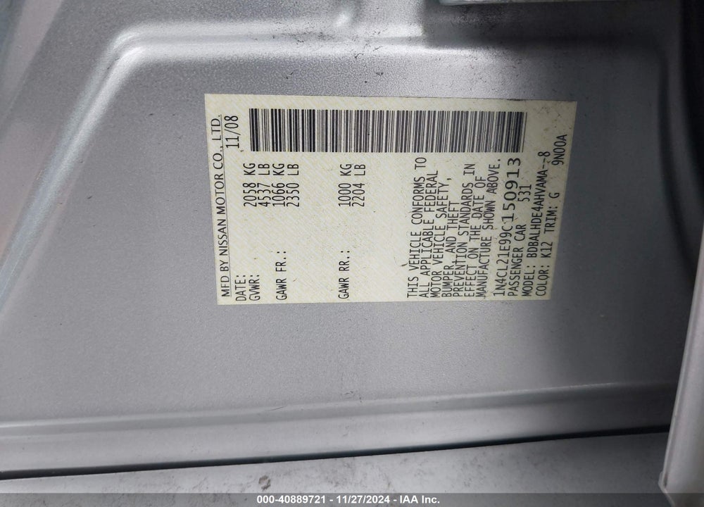 2009 NISSAN ALTIMA HYBRID VIN: 1N4CL21E99C150913