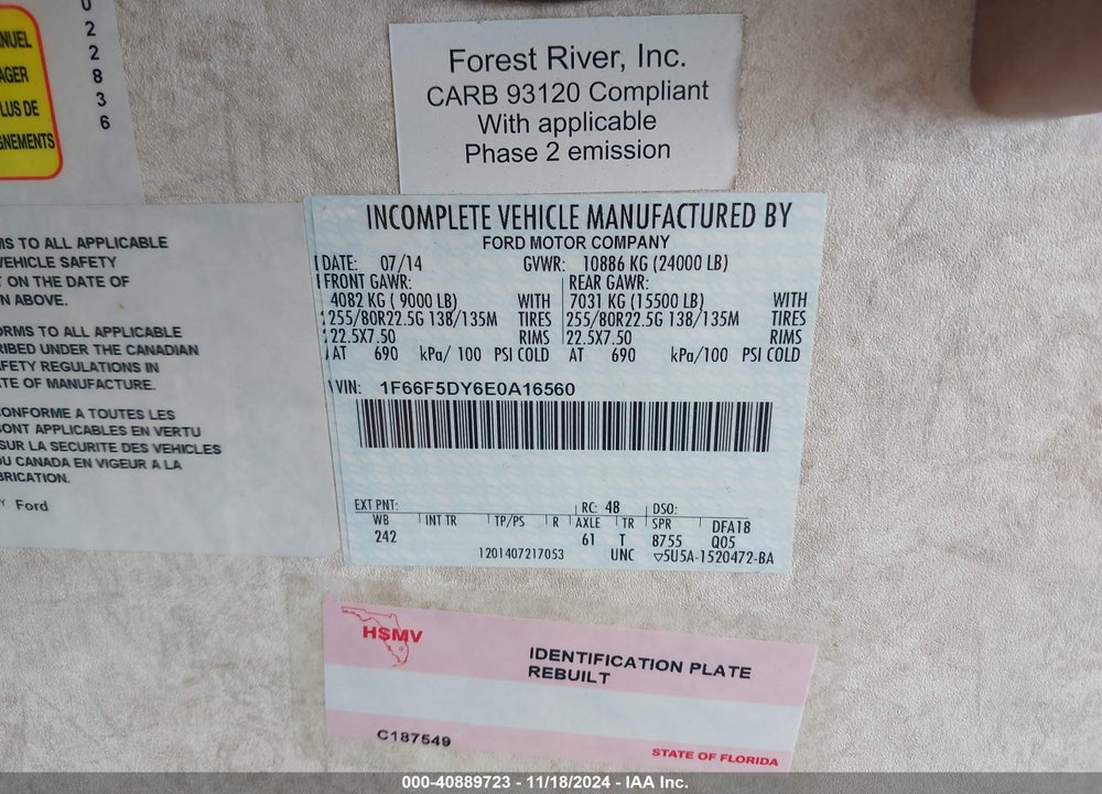 2014 FORD F53 VIN: 1F66F5DY6E0A16560