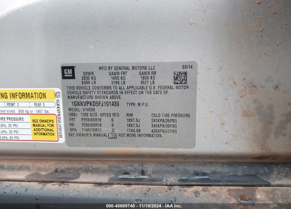 2015 GMC ACADIA SLE-2 VIN: 1GKKVPKD5FJ191439