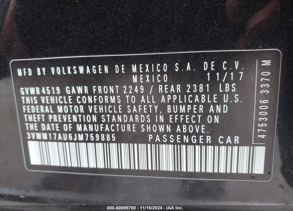2018 VOLKSWAGEN GOLF ALLTRACK TSI S/TSI SE VIN: 3VWM17AU6JM759885
