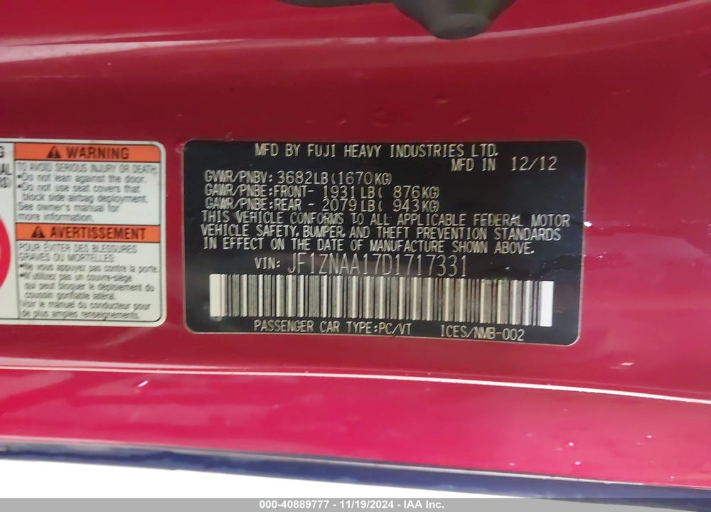 2013 SCION FR-S VIN: JF1ZNAA17D1717331