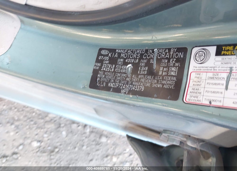 2006 KIA SPORTAGE LX VIN: KNDJF724167145379