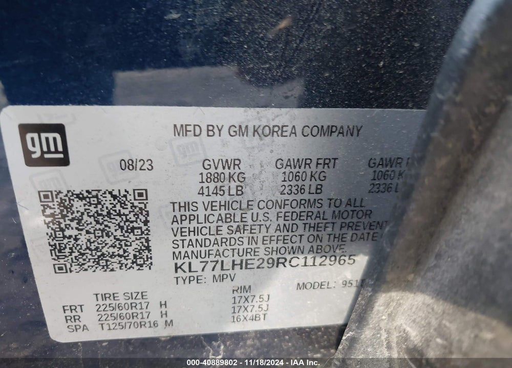 2024 CHEVROLET TRAX FWD LT VIN: KL77LHE29RC112965