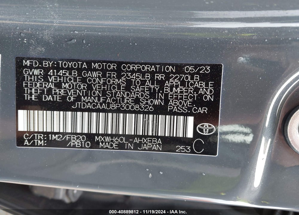 2023 TOYOTA PRIUS LE VIN: JTDACAAU8P3008326