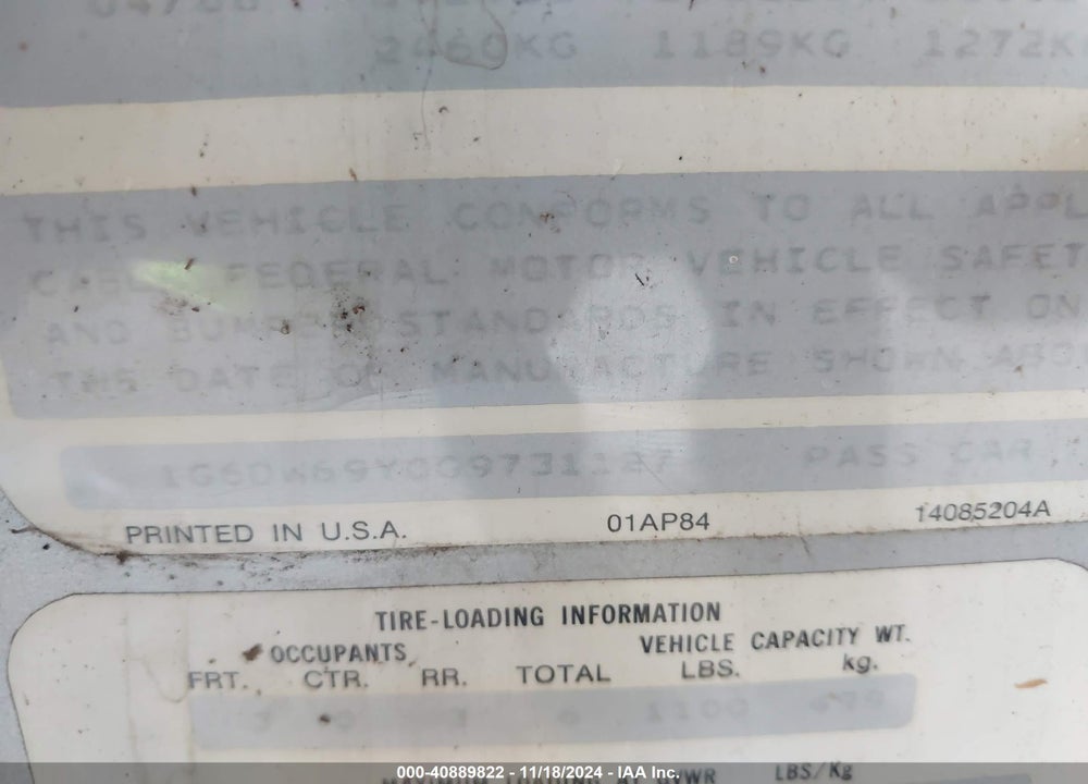 1986 CADILLAC FLEETWOOD BROUGHAM VIN: 1G6DW69Y0G9731127