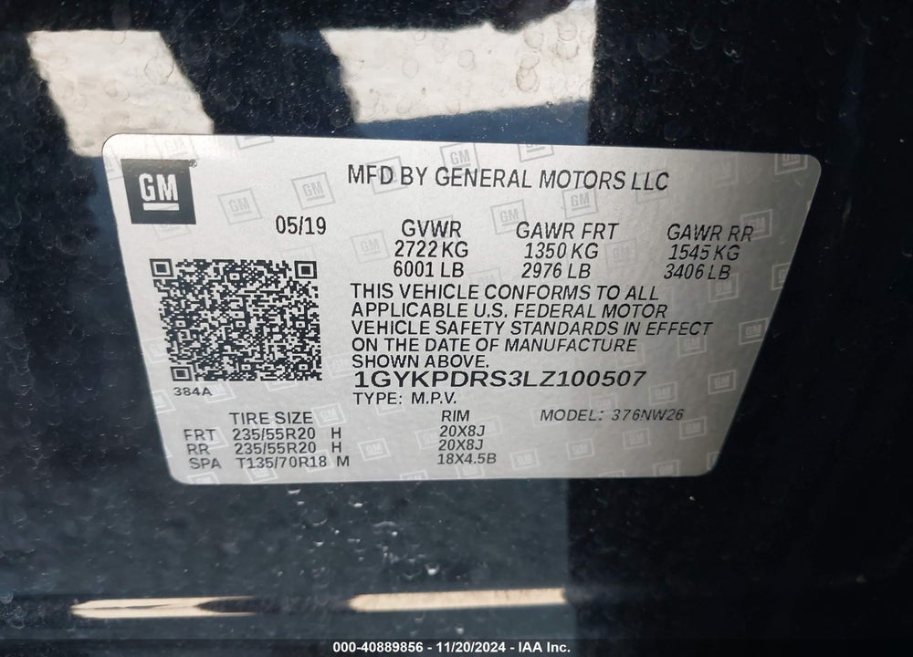 2020 CADILLAC XT6 AWD PREMIUM LUXURY VIN: 1GYKPDRS3LZ100507