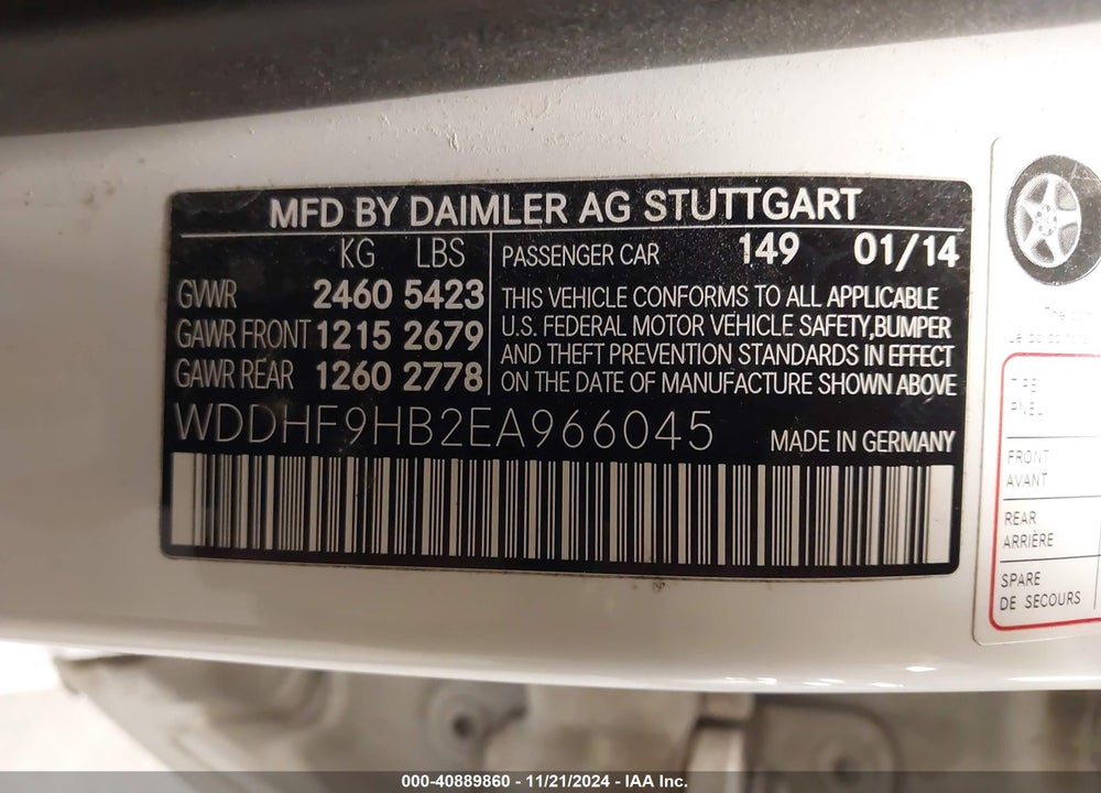 2014 MERCEDES-BENZ E 250 BLUETEC 4MATIC VIN: WDDHF9HB2EA966045