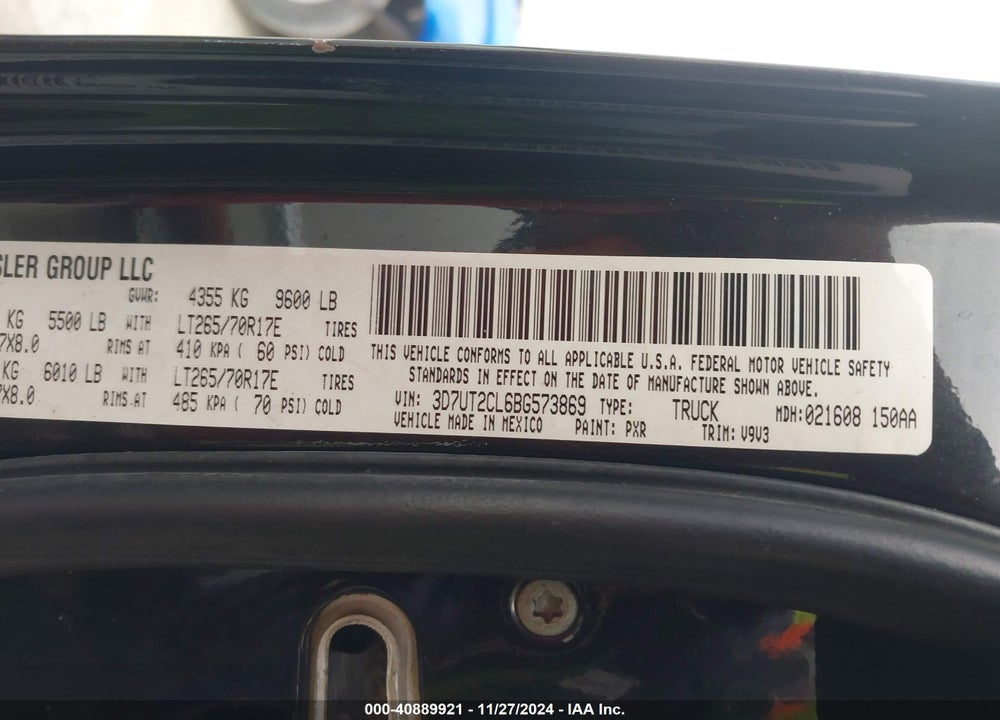 2011 RAM 2500 SLT VIN: 3D7UT2CL6BG573869