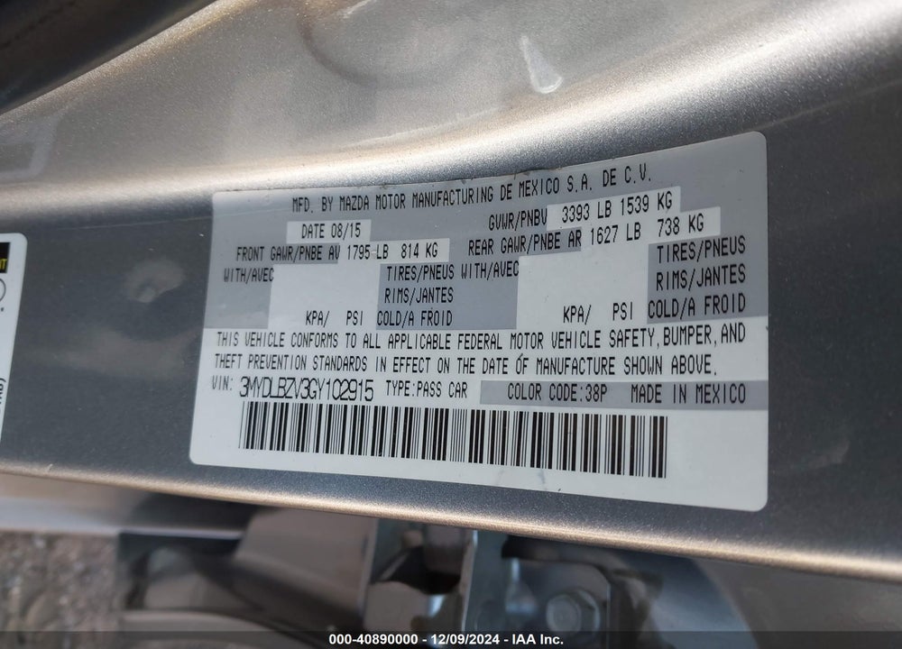 2016 SCION IA VIN: 3MYDLBZV3GY102915