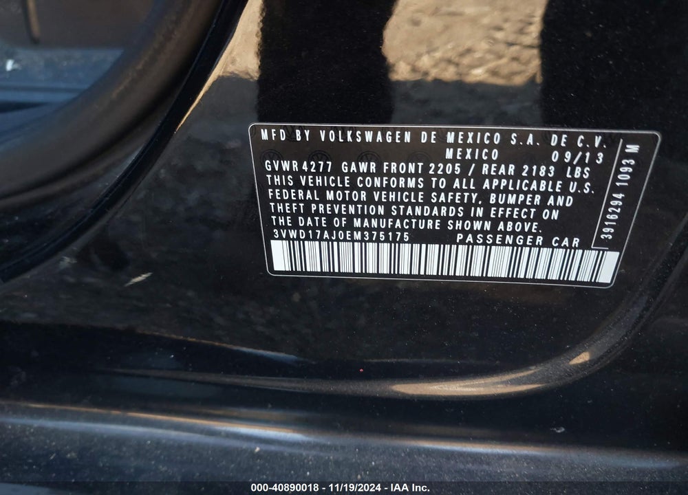 2014 VOLKSWAGEN JETTA 1.8T SE VIN: 3VWD17AJ0EM375175