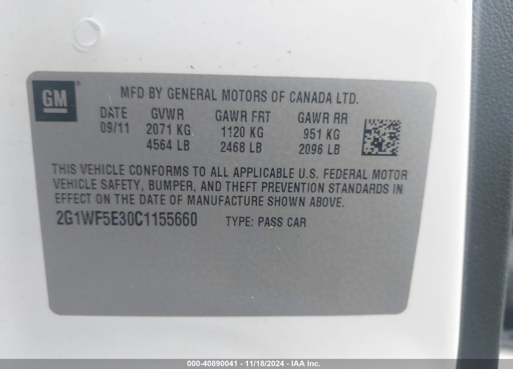 2012 CHEVROLET IMPALA LS VIN: 2G1WF5E30C1155660
