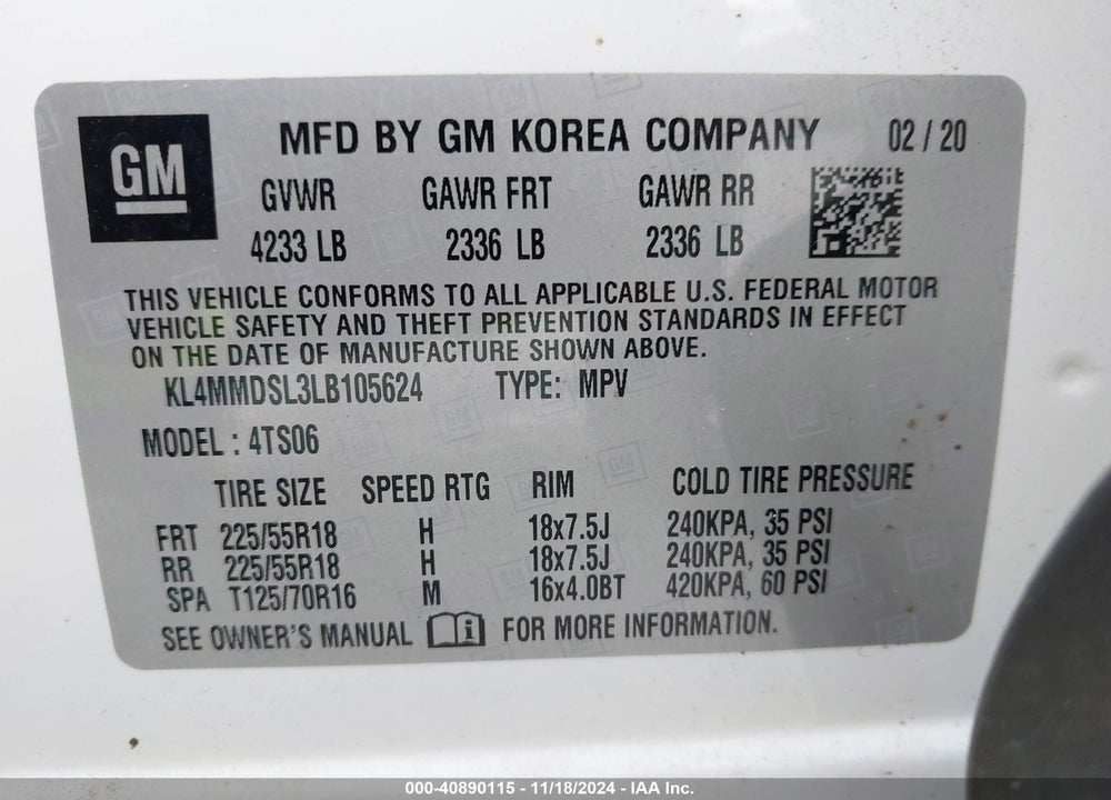 2020 BUICK ENCORE GX FWD SELECT VIN: KL4MMDSL3LB105624