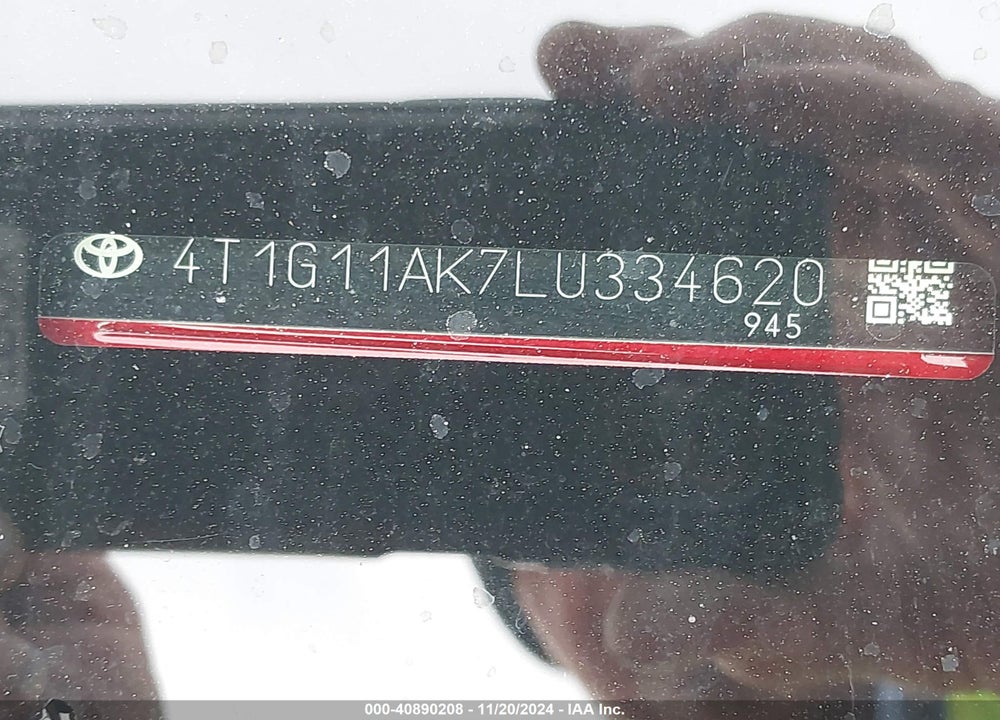 2020 TOYOTA CAMRY SE VIN: 4T1G11AK7LU334620