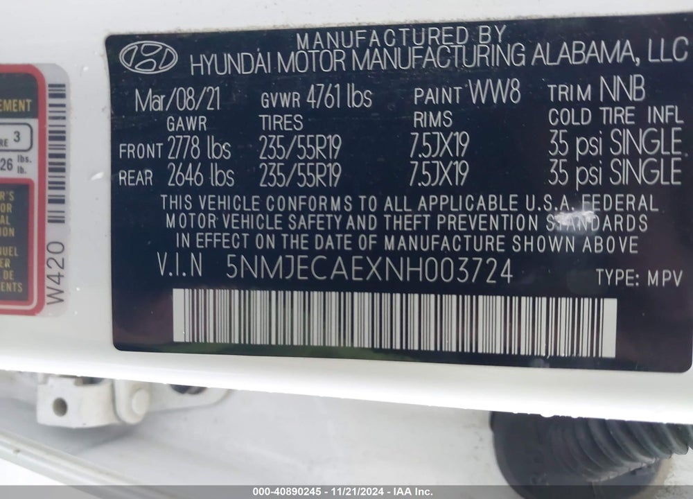 2022 HYUNDAI TUCSON LIMITED VIN: 5NMJECAEXNH003724