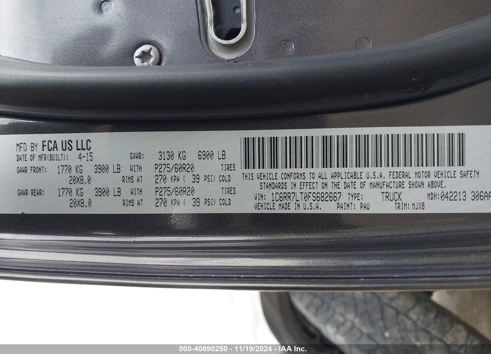 2015 RAM 1500 OUTDOORSMAN VIN: 1C6RR7LT0FS682667