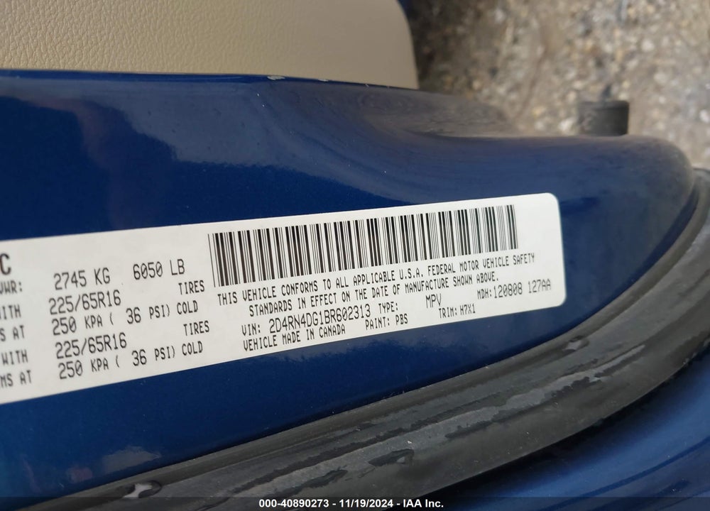 2011 DODGE GRAND CARAVAN EXPRESS VIN: 2D4RN4DG1BR602313