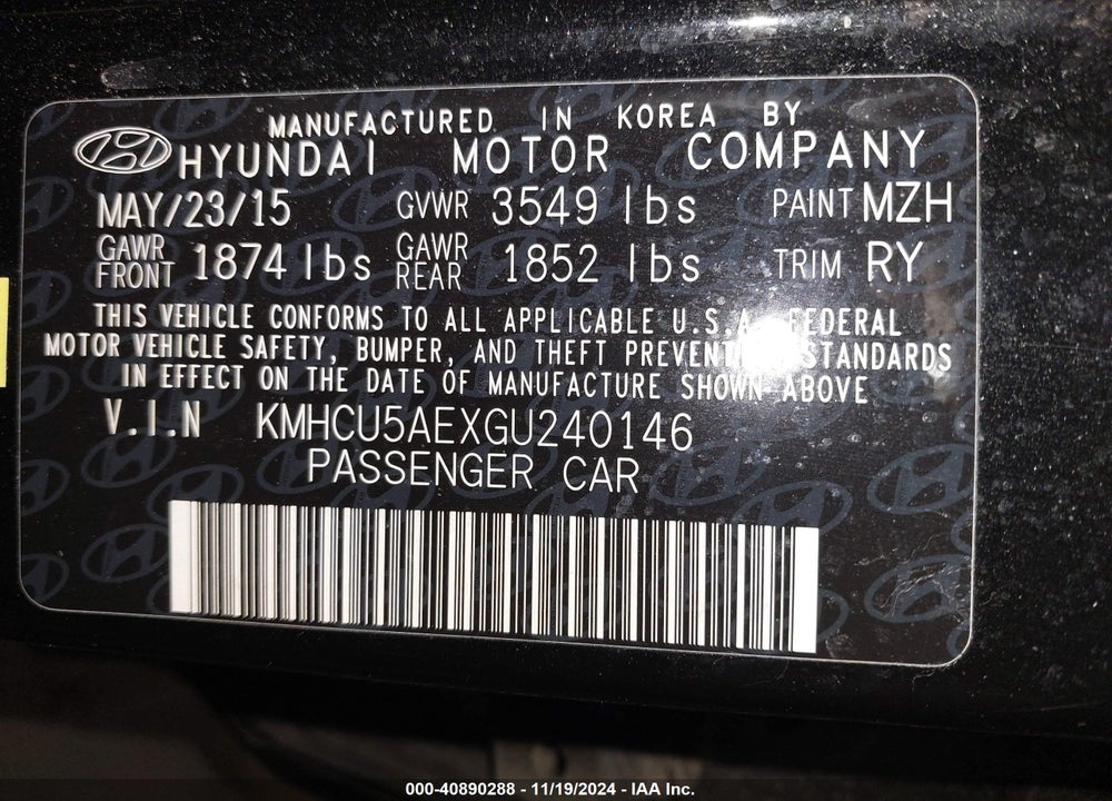 2016 HYUNDAI ACCENT SPORT VIN: KMHCU5AEXGU240146